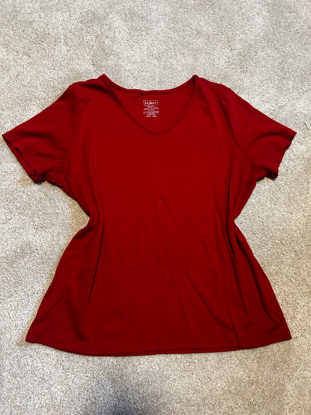 L.L. Bean Supima Cotton Vibrant Red V-Neck Tee Medium